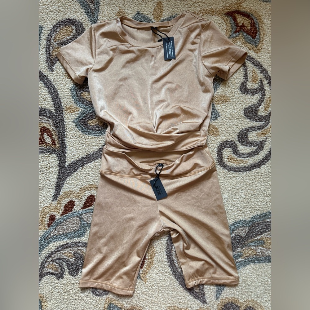 Tan Short Sleeve Top and Shorts